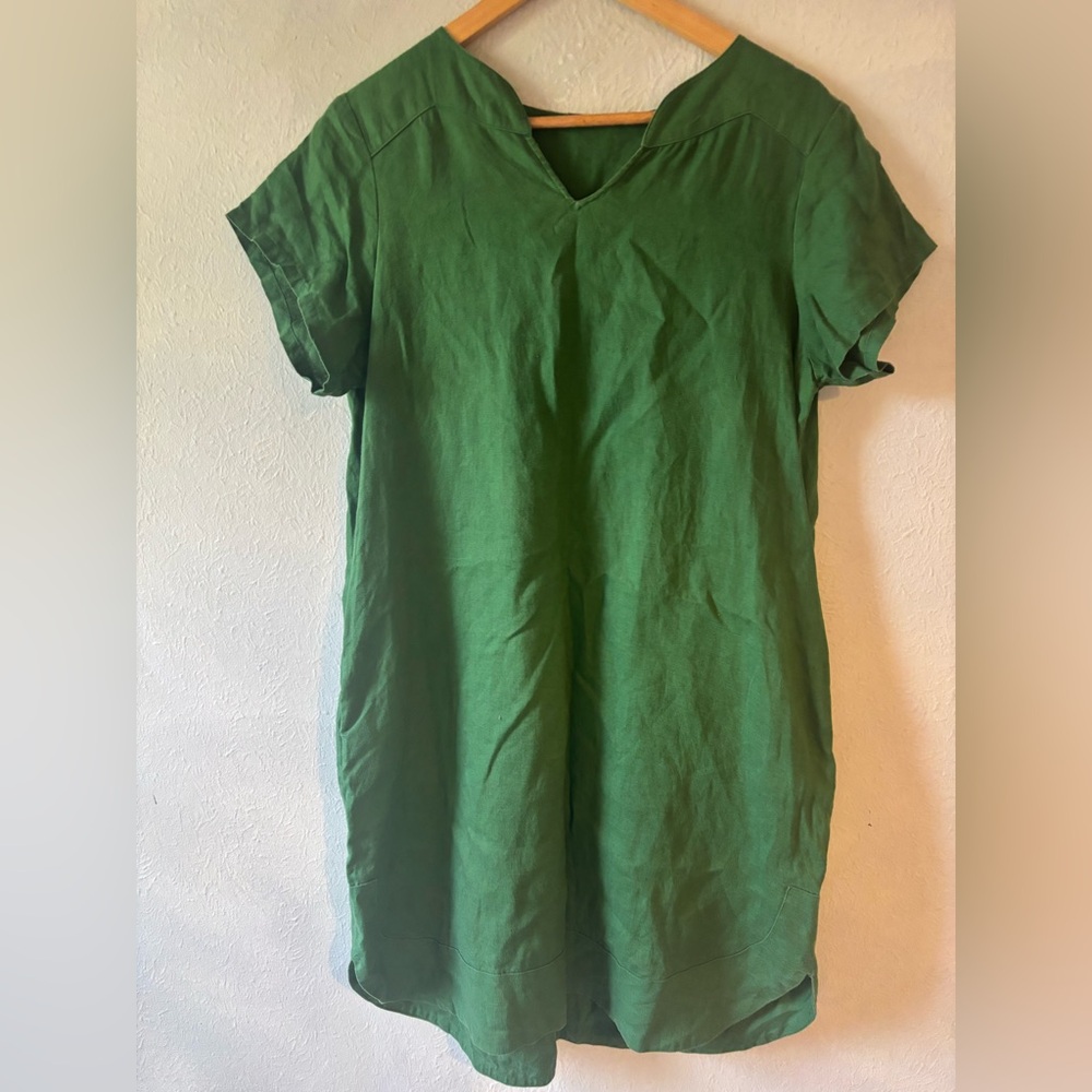 Amelia Green 100% linen Shift Dress size M